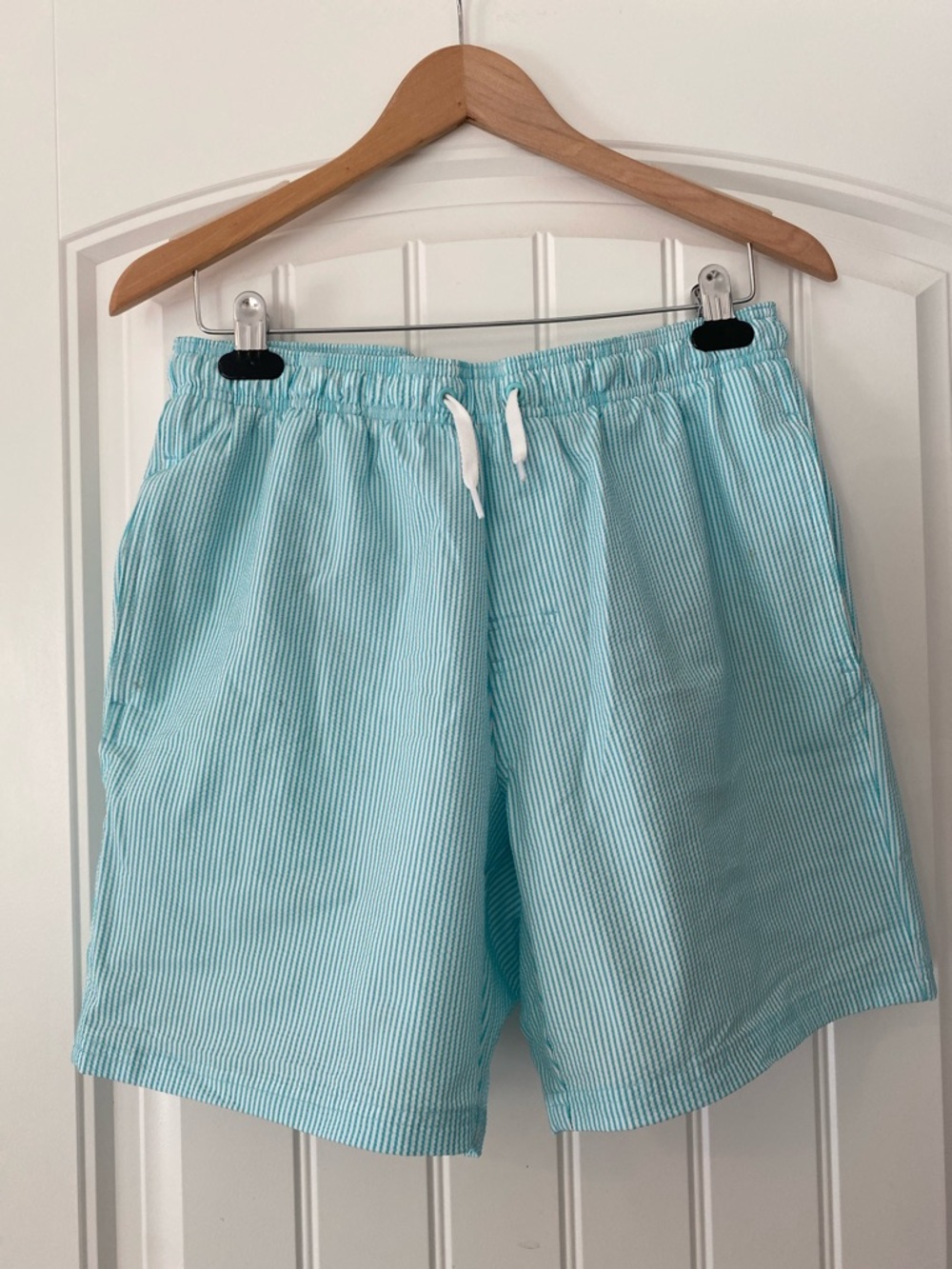 Old Navy Light Aqua Seersucker Swim Trunks